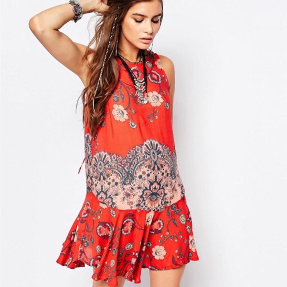Free People Print Dobby Dot Flouncy Hem Slip Dress